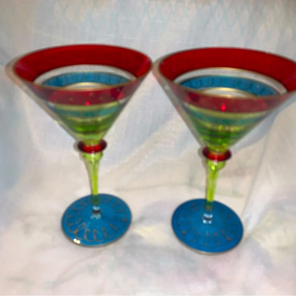 Pier 1 Confetti Hand Blown Martini Glasses Set of 2 Multi Color P1CP1C7